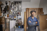 Tam Joseph, artist. Photographed at his studio near Black Horse Lane, Walthamstow, London