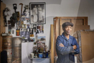 Tam Joseph, artist. Photographed at his studio near Black Horse Lane, Walthamstow, London