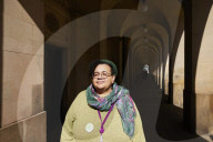 Manchester City councillor Ekua Bayunu outside the town hall and central library in the city centre