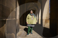 Manchester City councillor Ekua Bayunu outside the town hall and central library in the city centre