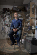 Tam Joseph, artist. Photographed at his studio near Black Horse Lane, Walthamstow, London