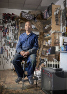 Tam Joseph, artist. Photographed at his studio near Black Horse Lane, Walthamstow, London