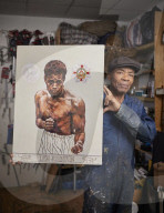 Tam Joseph, artist. Photographed at his studio near Black Horse Lane, Walthamstow, London