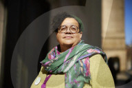Manchester City councillor Ekua Bayunu outside the town hall and central library in the city centre
