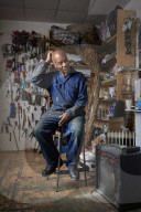 Tam Joseph, artist. Photographed at his studio near Black Horse Lane, Walthamstow, London