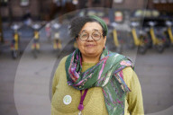 Manchester City councillor Ekua Bayunu outside the town hall and central library in the city centre