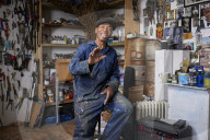 Tam Joseph, artist. Photographed at his studio near Black Horse Lane, Walthamstow, London
