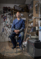 Tam Joseph, artist. Photographed at his studio near Black Horse Lane, Walthamstow, London