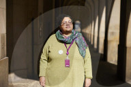Manchester City councillor Ekua Bayunu outside the town hall and central library in the city centre