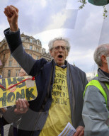 ULEZ Protest Trafalgar Square in London, UK.