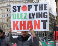 ULEZ Protest Trafalgar Square in London, UK.