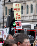 ULEZ Protest Trafalgar Square in London, UK.