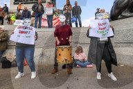 ULEZ Protest Trafalgar Square in London, UK.
