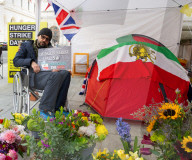 UK-Iranian journalist Vahid Beheshti on the 54th day of his hunger strike outside the Foreign Office, Whitehall, London, UK.