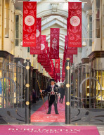 Coronation installation at the Burlington Arcade, Piccadilly, London, UK.