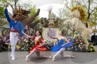 English National Ballet School dancers and King's Road Coronation floral installation press photocall, London, UK.