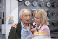 Joanna Lumley presses the first King Charles coins for Gibraltar at Tower Mint, London, UK.