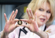 Joanna Lumley presses the first King Charles coins for Gibraltar at Tower Mint, London, UK.