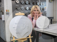 Joanna Lumley presses the first King Charles coins for Gibraltar at Tower Mint, London, UK.