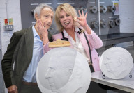 Joanna Lumley presses the first King Charles coins for Gibraltar at Tower Mint, London, UK.