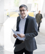 Adrian Ramsay, Green Party co-leader, arrives for Sunday with Laura Kuenssberg