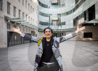 Tim Arnold outside the BBC, New Broadcasting House, London.