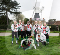 Greensleeves Morris Men dancing on Wimbledon Common, London.
