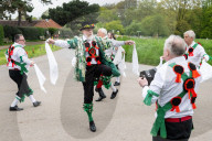 Greensleeves Morris Men dancing on Wimbledon Common, London.