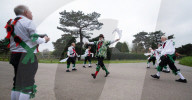 Greensleeves Morris Men dancing on Wimbledon Common, London.
