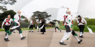 Greensleeves Morris Men dancing on Wimbledon Common, London.
