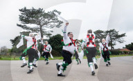 Greensleeves Morris Men dancing on Wimbledon Common, London.