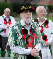 Greensleeves Morris Men dancing on Wimbledon Common, London.