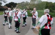 Greensleeves Morris Men dancing on Wimbledon Common, London.
