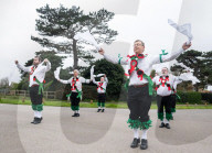 Greensleeves Morris Men dancing on Wimbledon Common, London.