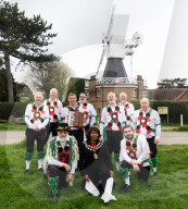 Greensleeves Morris Men dancing on Wimbledon Common, London.