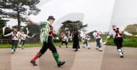 Greensleeves Morris Men dancing on Wimbledon Common, London.