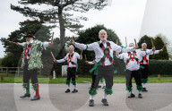 Greensleeves Morris Men dancing on Wimbledon Common, London.