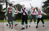 Greensleeves Morris Men dancing on Wimbledon Common, London.