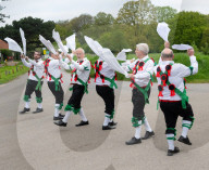 Greensleeves Morris Men dancing on Wimbledon Common, London.