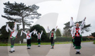 Greensleeves Morris Men dancing on Wimbledon Common, London.