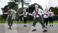 Greensleeves Morris Men dancing on Wimbledon Common, London.