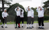 Greensleeves Morris Men dancing on Wimbledon Common, London.