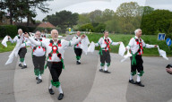 Greensleeves Morris Men dancing on Wimbledon Common, London.