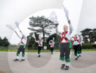 Greensleeves Morris Men dancing on Wimbledon Common, London.