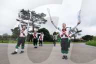 Greensleeves Morris Men dancing on Wimbledon Common, London.