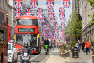 Coronation flags in Regent Street London, UK.
