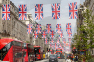 Coronation flags in Regent Street London, UK.