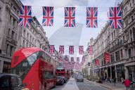 Coronation flags in Regent Street London, UK.