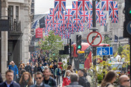 Coronation flags in Regent Street London, UK.
