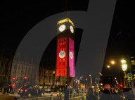 Big Ben Coronation projections at The Palace of Westminster, London, UK.